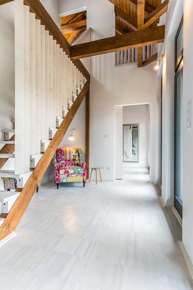 Wooden outbuilding and internal wooden staircase