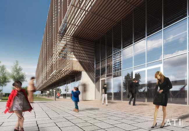 Facciata scuola legno e vetro