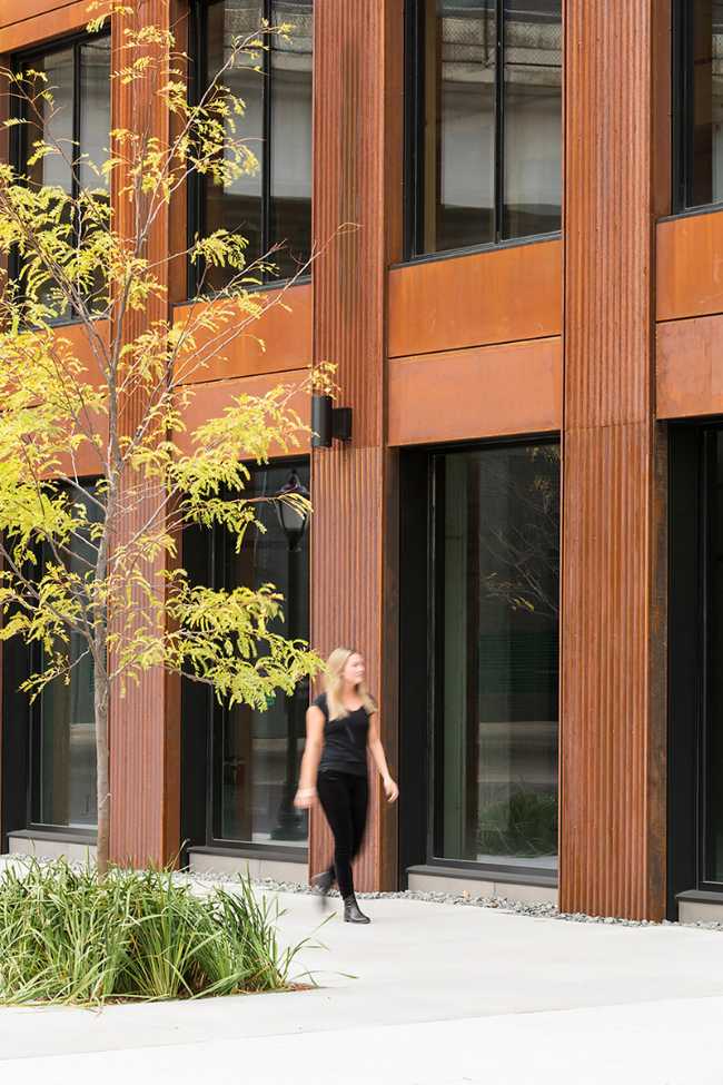 Wooden building with tall windows