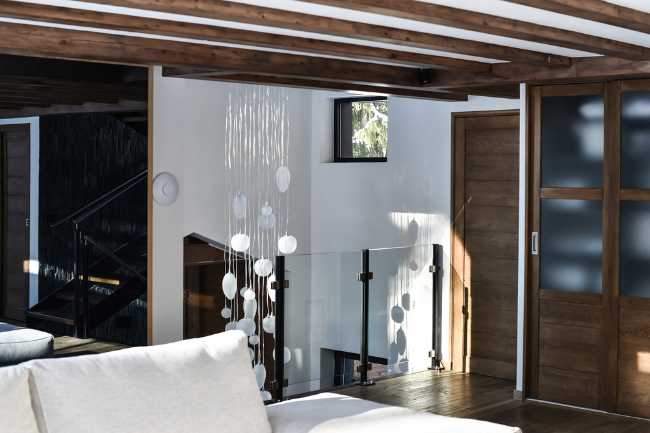 Wooden interior and glass balustrade