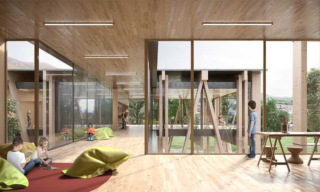 Wooden school common areas