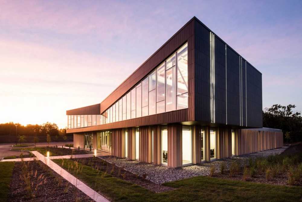 company headquarters covered in wood