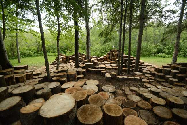 Installazione con tronchi di legno