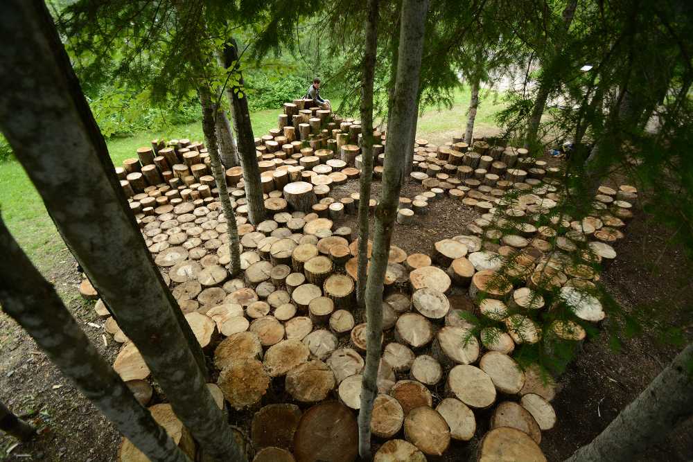 Installazione con tronchi di legno