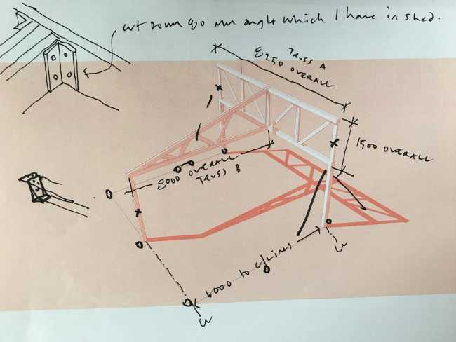 Workshop between the trees with wooden structure and transparent walls concept
