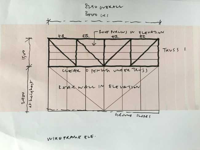 Workshop between the trees with wooden structure and transparent walls concept
