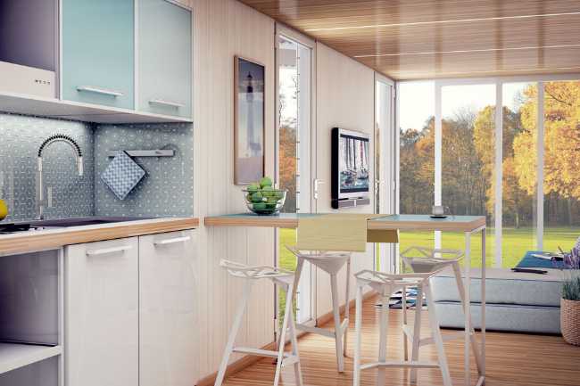 Interno unità abitative modulari in legno