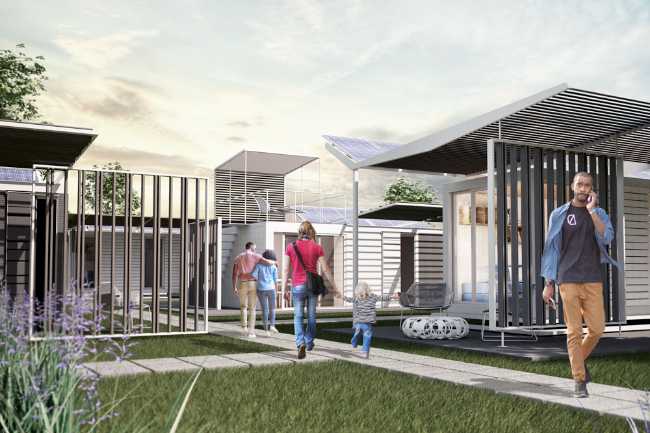 Passaggio tra le unità modulari in legno