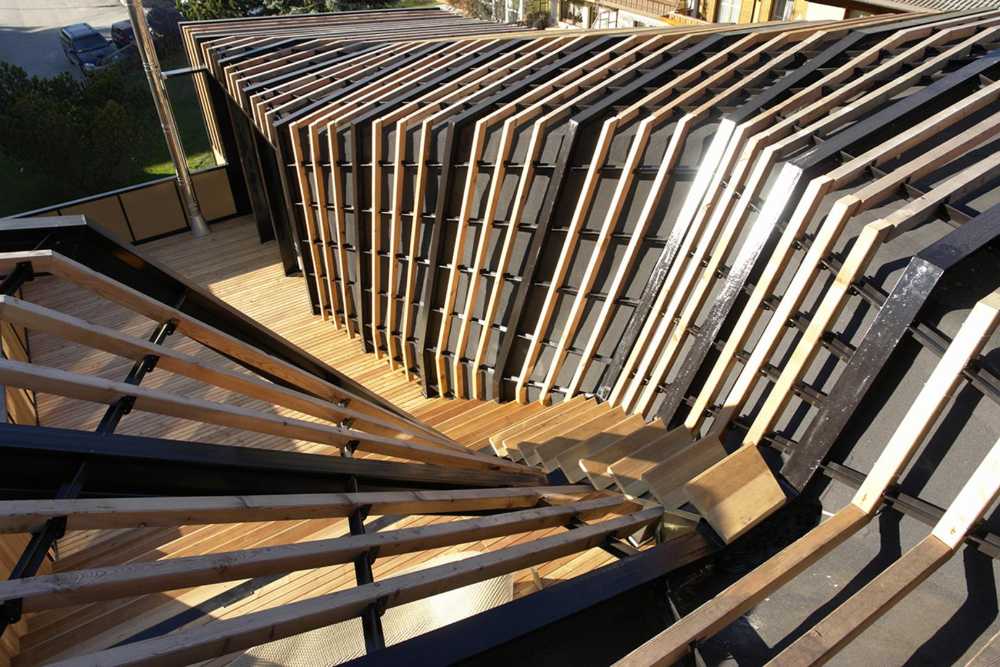 Steel and wood cant with modern shapes