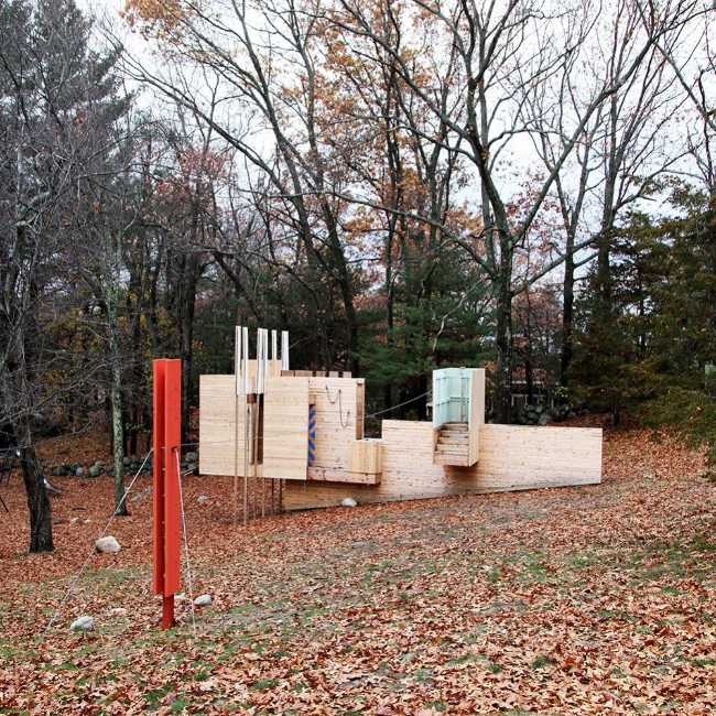 Wooden playground among the trees