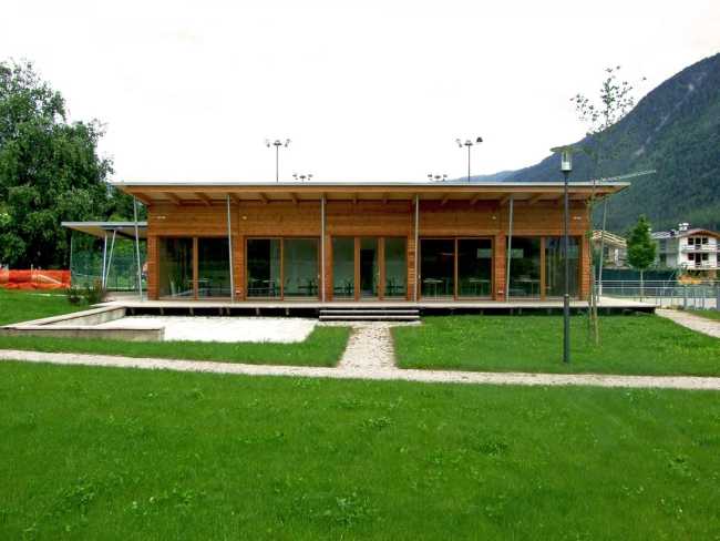 lawn and wooden house