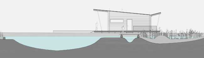 lake section and wooden house