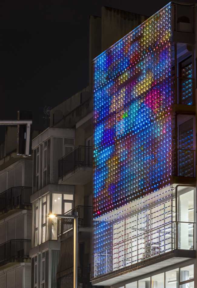 illuminated facade color mesh metal