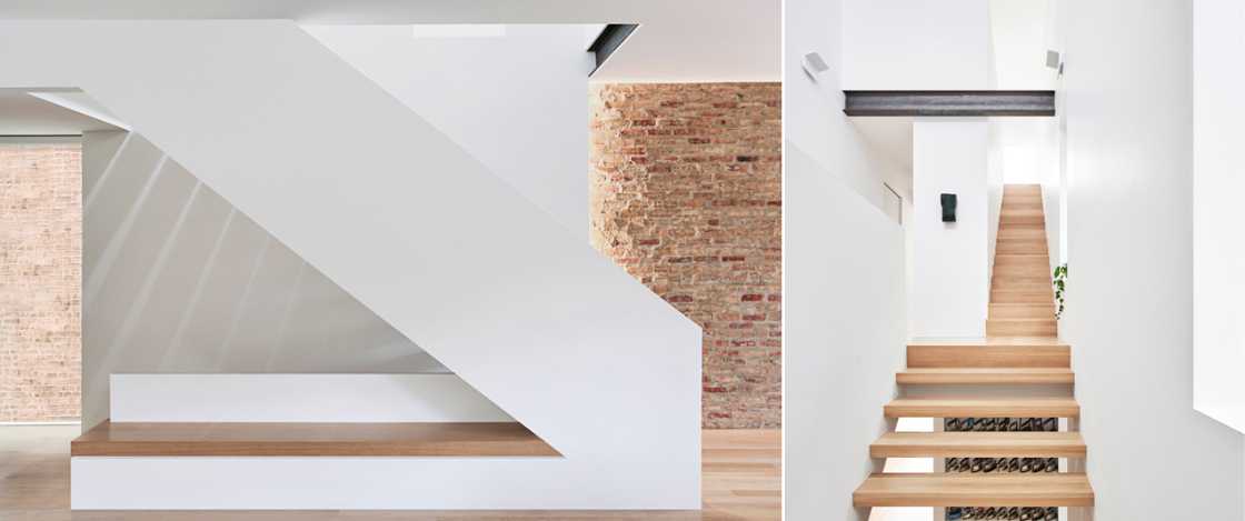 white staircase body and wood