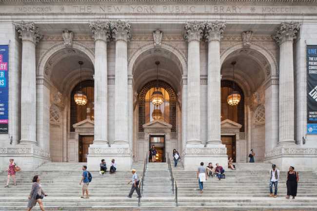 Public library entrance staircase