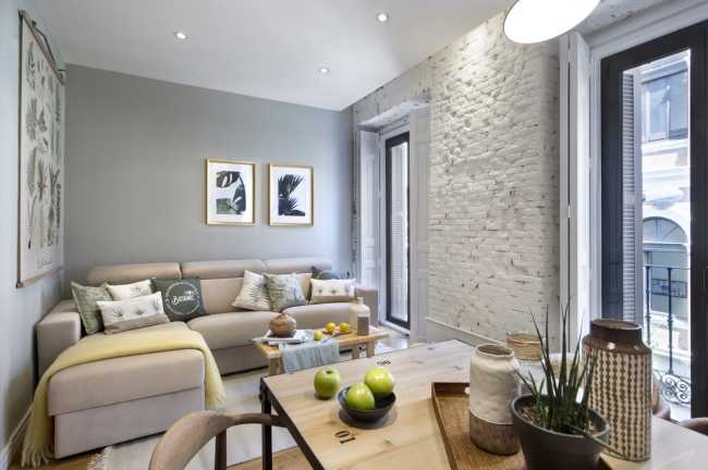 Interior white brick apartment