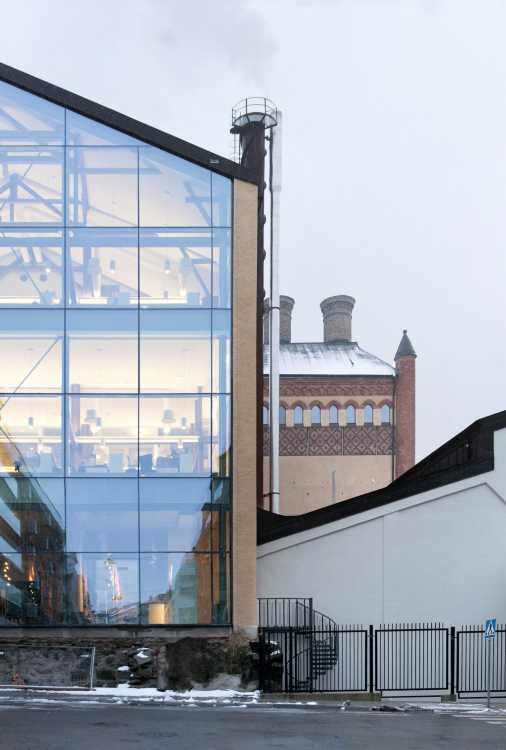Company headquarters with glass facade