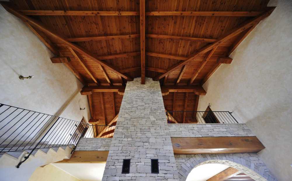 Historic villa interior with wooden roof