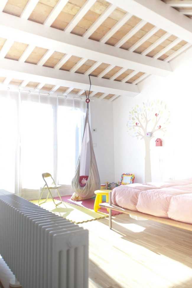 white and wood attic
