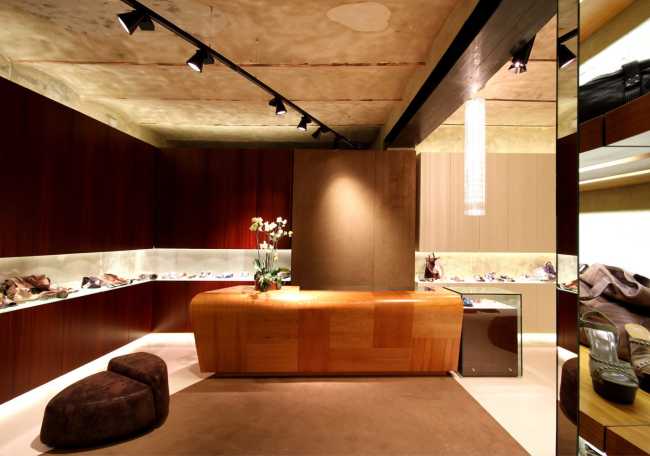 Wooden counter for a shoe store