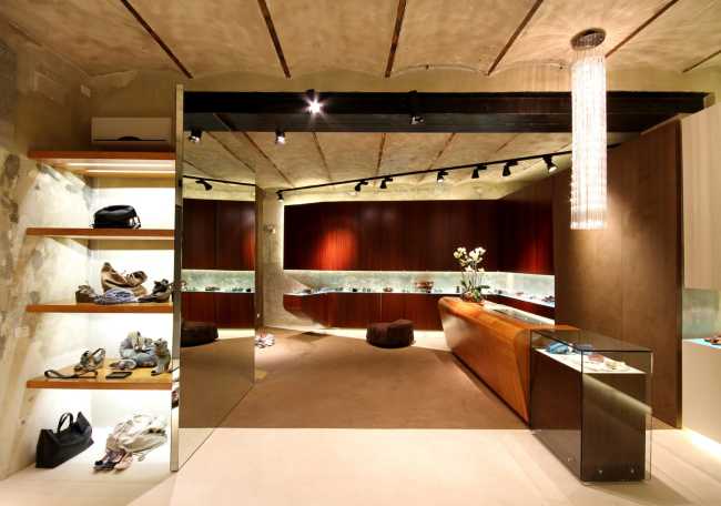 Wooden counter for a shoe store