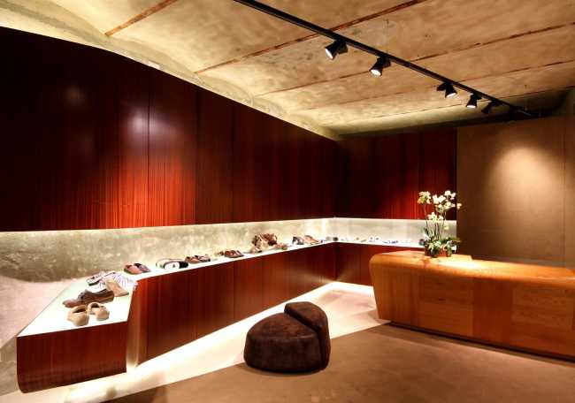 Wooden counter for a shoe store