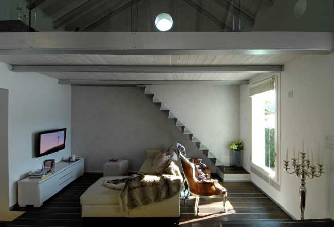 Living room with internal staircase
