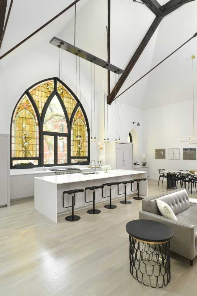 Kitchen and large stained glass Gothic colored