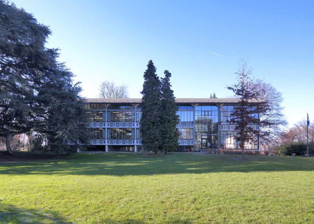 School with glass facade