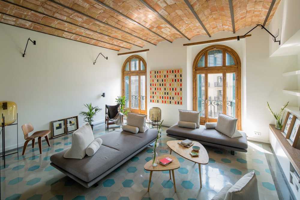 Interior with brick ceiling
