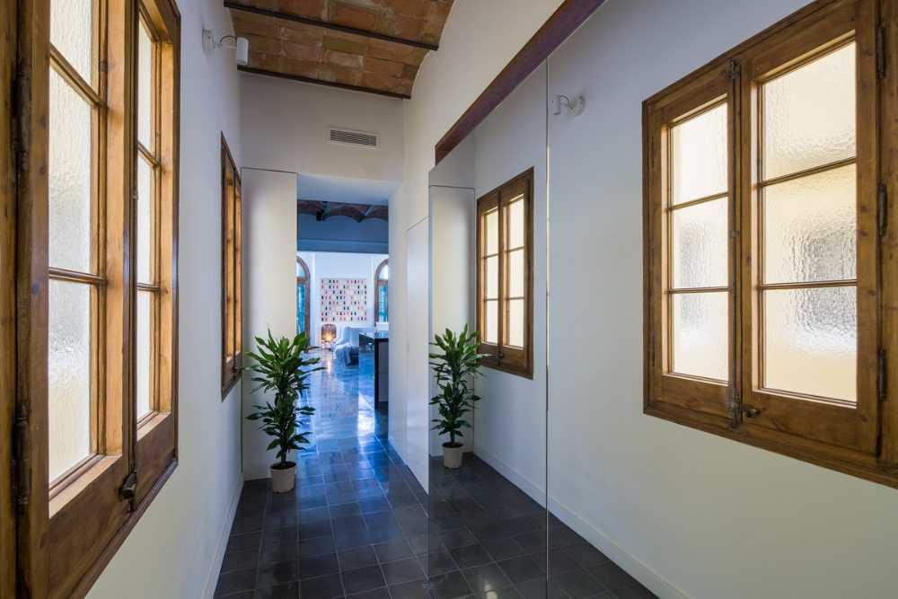 Interior with brick ceiling