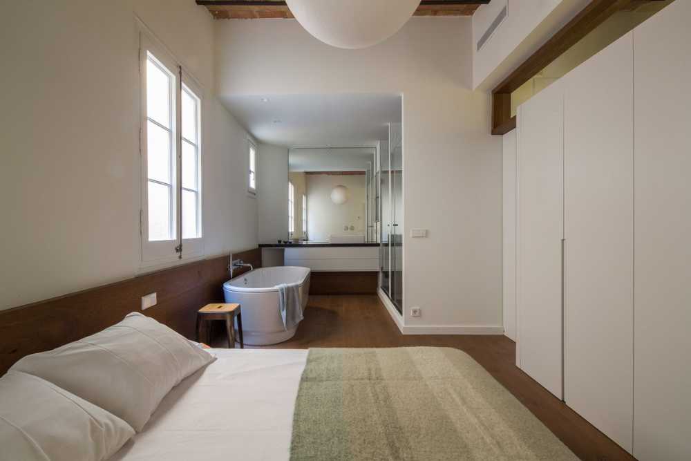 Interior with brick ceiling