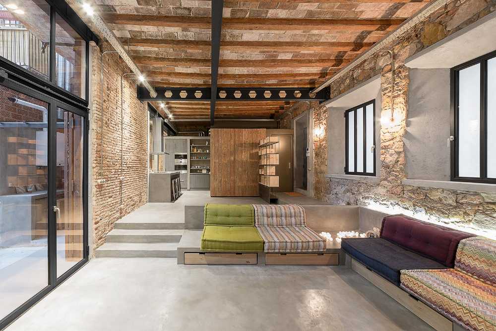 Apartment with brick walls