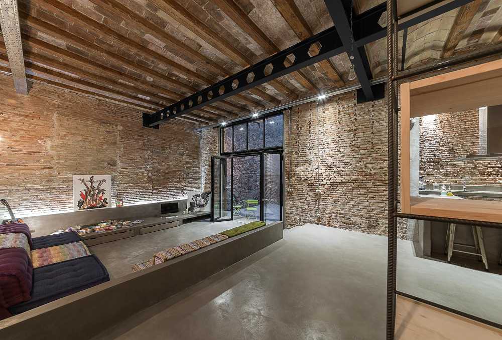 Apartment with brick walls