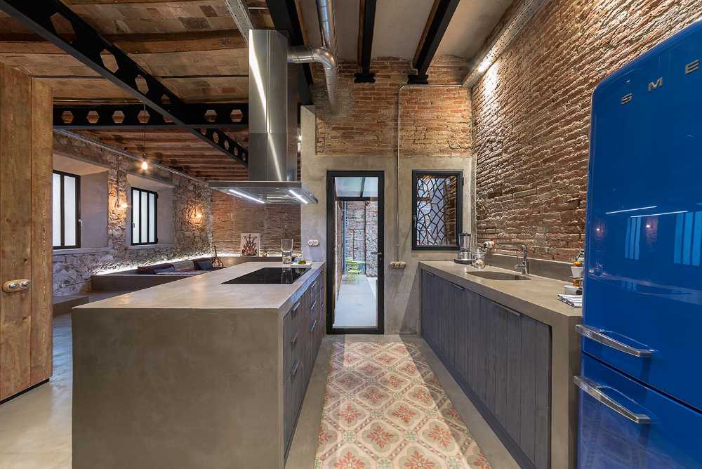 Apartment with brick walls