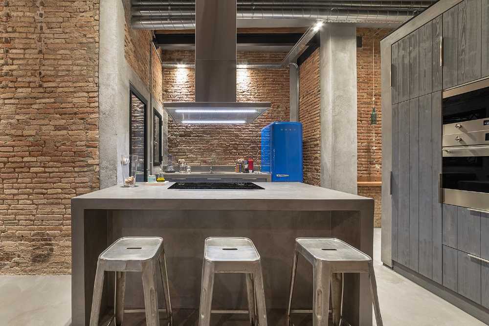 Apartment with brick walls