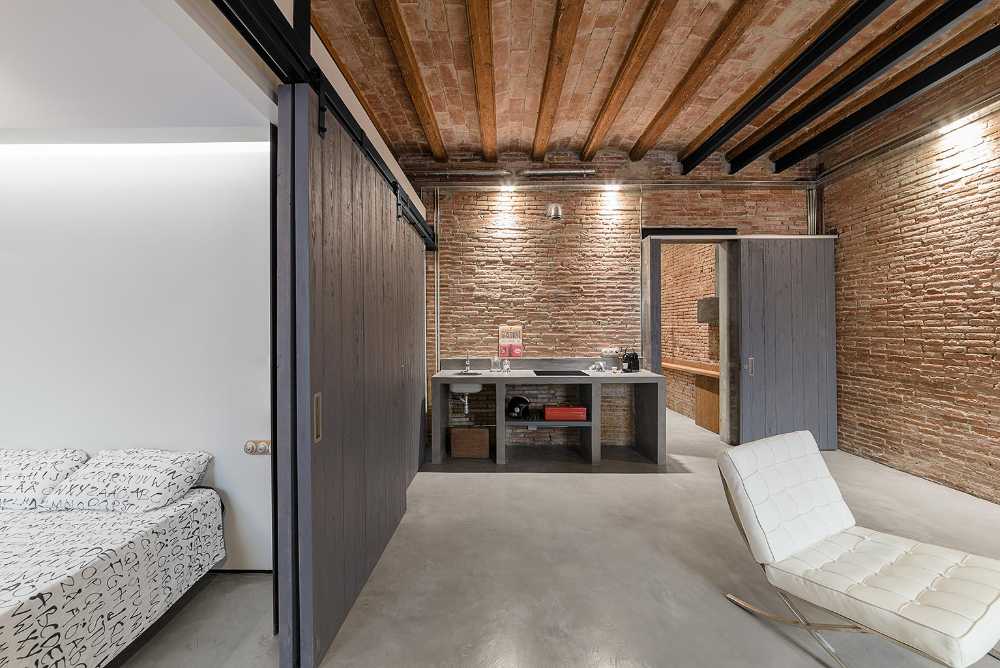 Apartment with brick walls