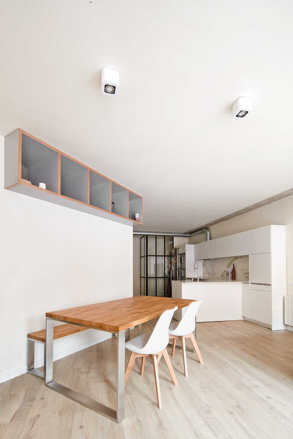 White and wood interior