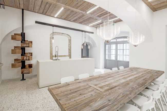 White interior and wood