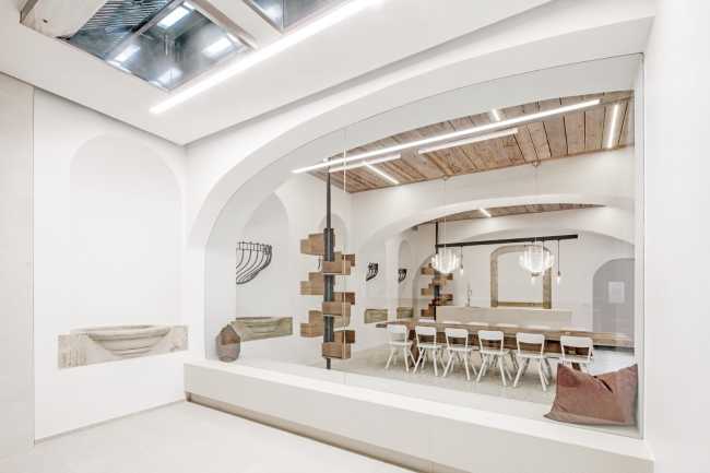 White interior and wood
