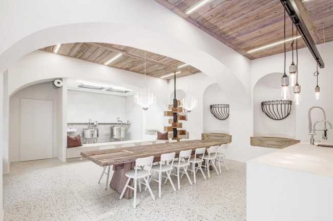 White interior and wood