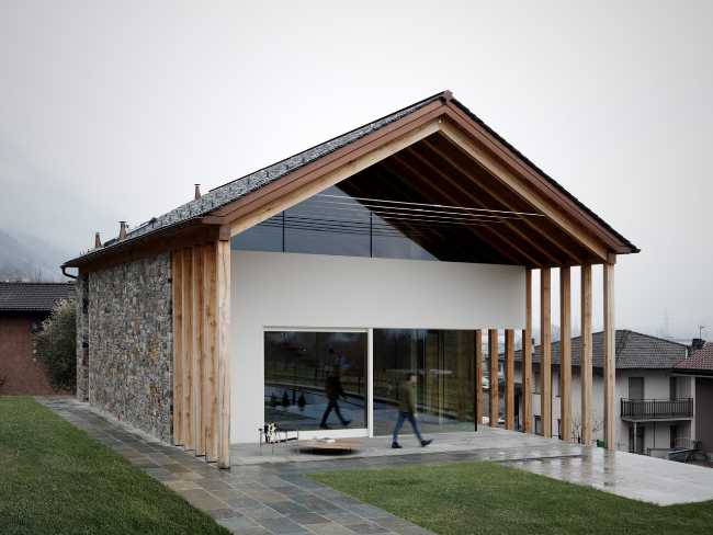 Wooden, stone and glass building