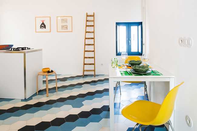 White interior and colored floor