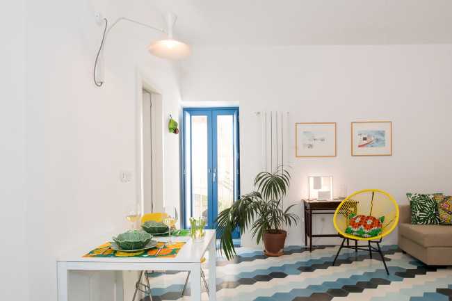 White interior and colored floor