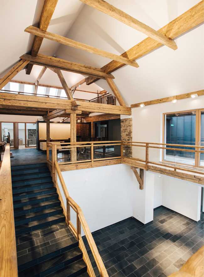 Interior of a brewery with a wooden structure