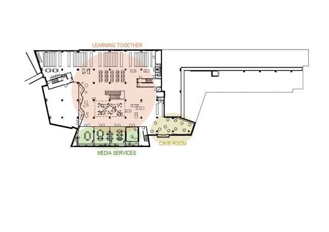 Bibliothèque réaménagée en Finlande. Nouveaux espaces pour les médias, la détente et le coworking