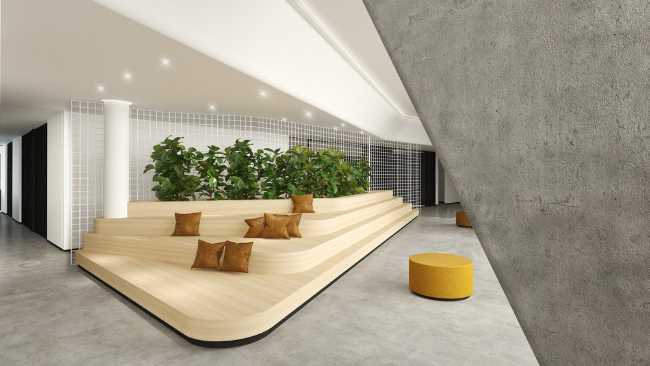 Wood island with seating