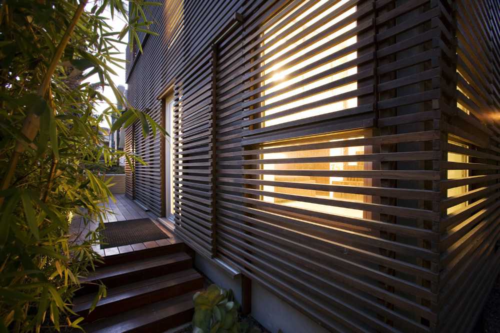 Wooden slats as facade of a house