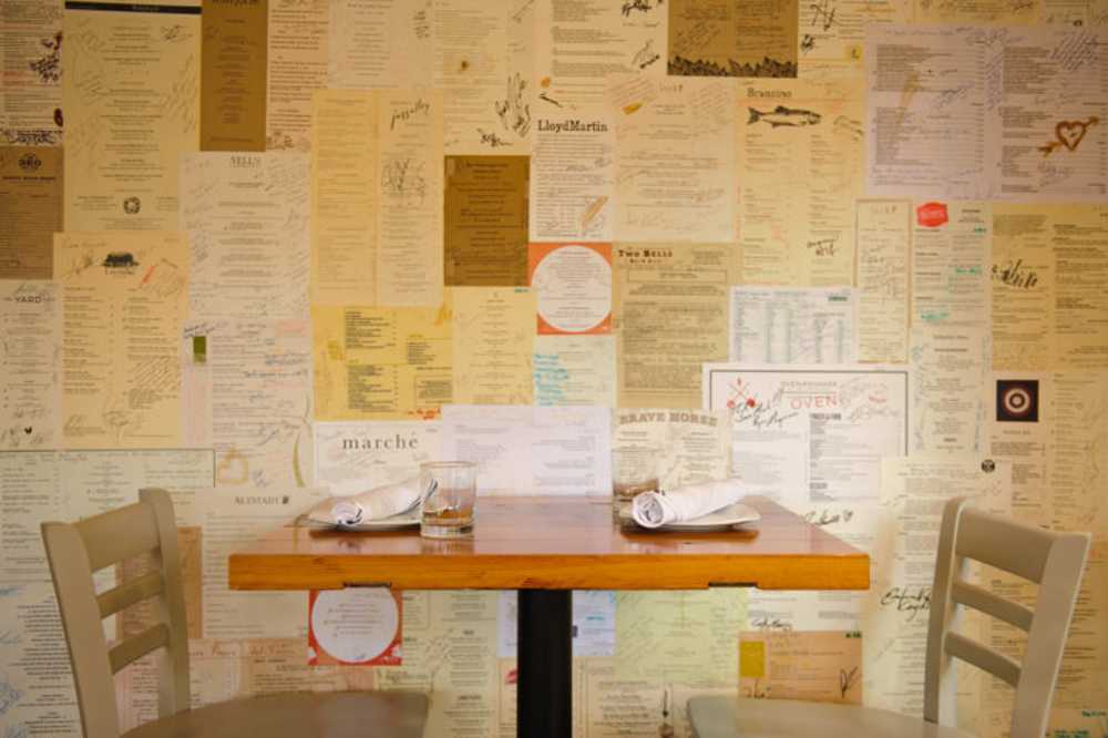 Interior restaurant in white wood and colored sofas