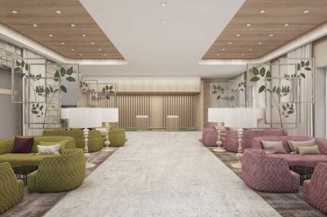 Interno hotel con poltrone colorate